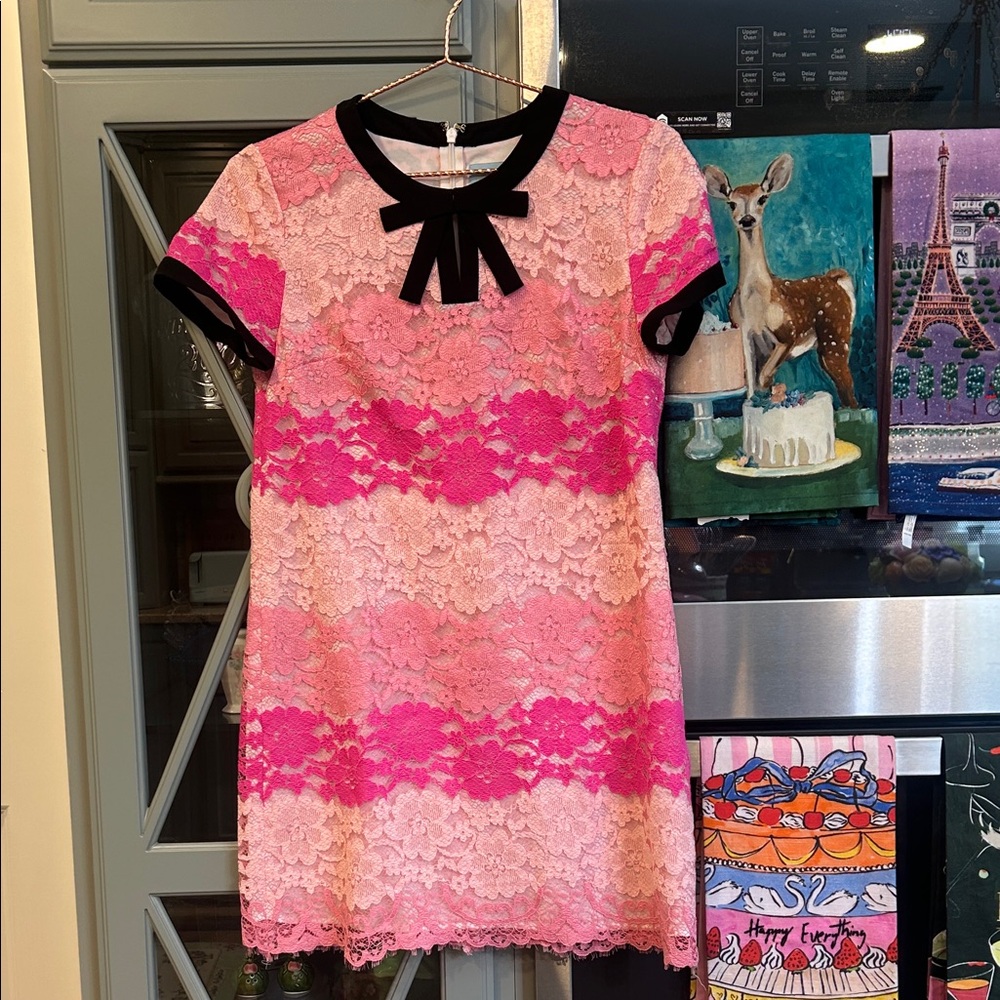 CeCe Pink and Black Lace Cocktail Party Dress 4P